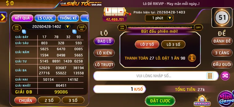 Tham Gia Ngay Lô Đề Siêu Tốc Tại RikVip Nhận Thưởng Lớn Mỗi Ngày