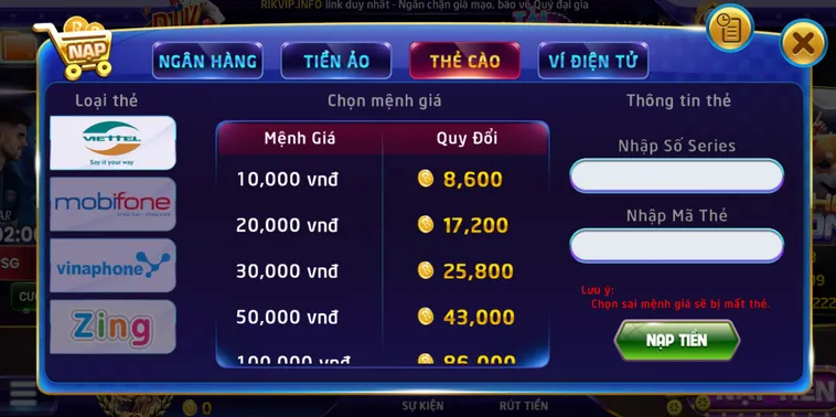 Nạp Tiền RikVip Hướng Dẫn Cách Thức Giao Dịch Nhanh Chóng Và An Toàn Tuyệt Đối
